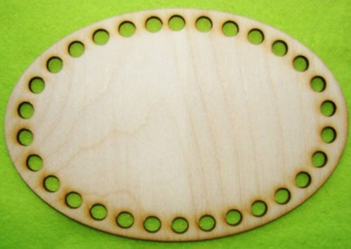  16,5x11cm Placa ovala din lemn natural crosetabila, 1 buc., grosime 3 mm, dimensiune gaura: 7,5 mm