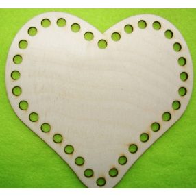     16,5x15,5cm Placa crosetabila tip inima din lemn natural, 1 buc., grosime 3 mm, dimensiune gaura: 7,5 mm
