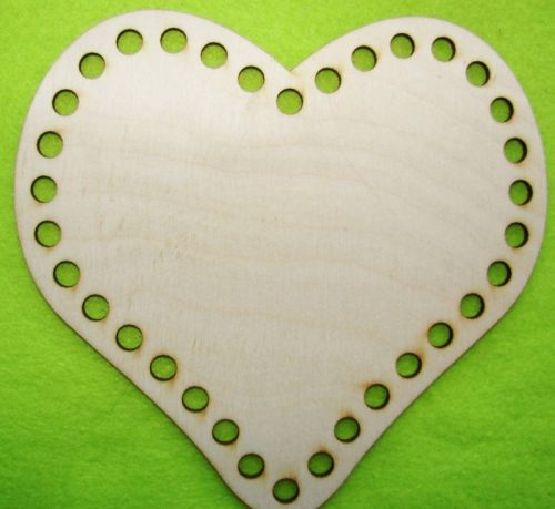   16,5x15,5cm Placa crosetabila tip inima din lemn natural, 1 buc., grosime 3 mm, dimensiune gaura: 7,5 mm