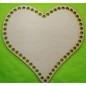   25x24cm Placa crocrosetabila  tip inima din lemn natural, 1 buc., grosime 3 mm, dimensiune gaura: 7,5 mm