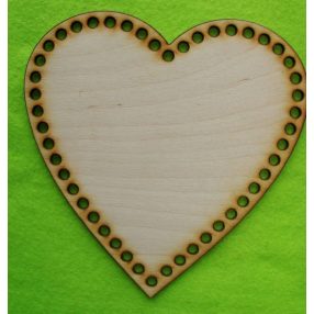    17x17cm Baza crosetabila din lemn natural, forma de inima, cu gaura de 6 mm, 1 buc., grosime 3 mm