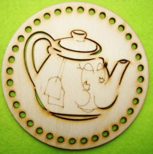  12,5cm Baza din lemn natur crosetabil in forma de suport de ceasca de ceai. 1 bucata, grosime 3mm