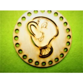     Baza din lemn natural crosetabil circular in forma de suport  pentru ceasca de ceai cu gaura 5 mm 1 bucata, grosime 3mm