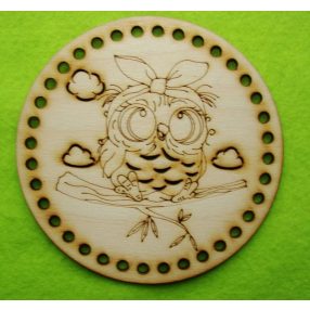   12,5cm Bază din lemn crosetabil cu cerc din lemn natural, tip bufniță. Cu gaura de 5mm, 1 bucata, grosime 3mm