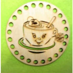   8cmBaza de ceasca de ceai din lemn natural, cerc, crosetabil, cu gaura de 5 mm, 1 buc., grosime 4 mm