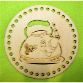   12,5cm Baza din lemn natur rotund in forma de suport pentru ceasca de ceai.gu gaura de 5mm, 1 bucata, grosime 3 mm