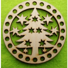   8cm Baza din lemn natural crosetabil, cu lemn de pin si stele, gaură de 5 mm, grosime 1 buc. 3 mm