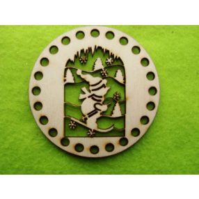   8 cm Baza din lemn natural crosetabil, om de zapada pentru schi, cu gaura de 5 mm, 1 buc., grosime 3 mm