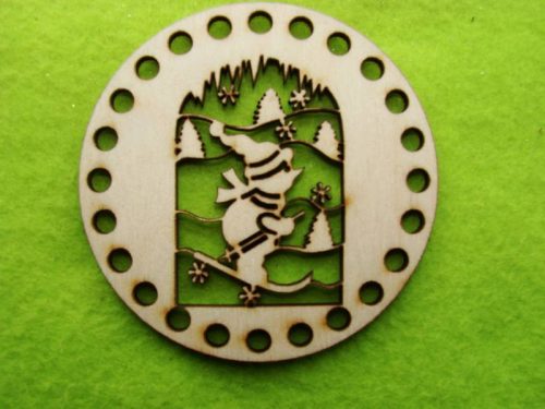 8 cm Baza din lemn natural crosetabil, om de zapada pentru schi, cu gaura de 5 mm, 1 buc., grosime 3 mm