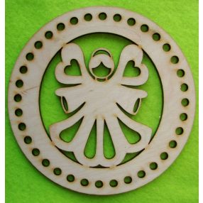      12,5cm Baza din lemn natural crosetsbil cu ingerasi. Cu gaura de 5mm, 1 bucata, grosime 3mm