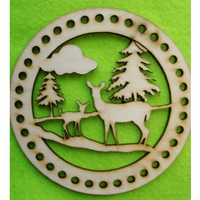    12,5cm Bază din lemn natural croșetabil cu coarne de cerb. Cu gaura de 5mm, 1 bucata, grosime 3mm