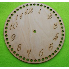   21,5cm Cadran rotund de ceas numerotat din lemn natural, baza crosetabila din lemn, cu gaura de 7,5 mm, grosime 1 buc. 3 mm