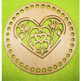    12,5cm Model de inima din lemn natural cu lalele. Cu gaura de 5mm, 1 bucata, grosime 3mm