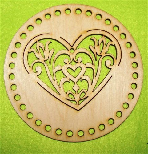  12,5cm Model de inima din lemn natural cu lalele. Cu gaura de 5mm, 1 bucata, grosime 3mm