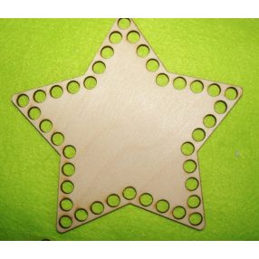   15x14cm Stea crosetabila din lemn natural cu gaura de 8 mm, 1 buc. grosime 3 mm