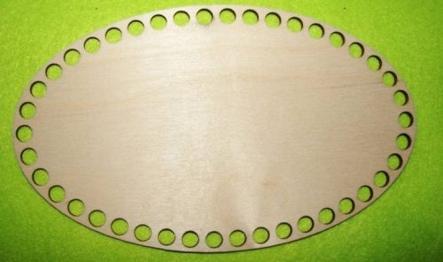   20x12cm Baza ovala din lemn natural crosetabil cu gaura de 8 mm, 1 buc. grosime 3 mm