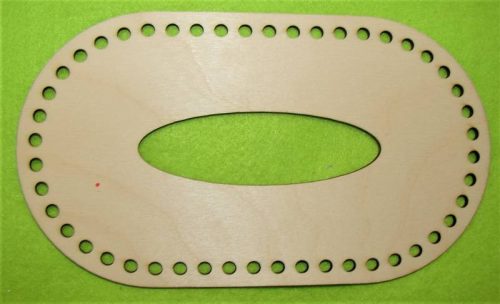 22,5x12,5 cm Cutie ovala pentru servetele, din lemn natural, crosetabil, cu gaura de 6 mm, grosime 1 bucata de 3 mm.
