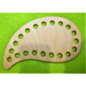   11x6,5 cm Baza din lemn natural crosetabil in forma de picatura mica. Cu gaura de 6mm, 1bucata, grosime 3mm