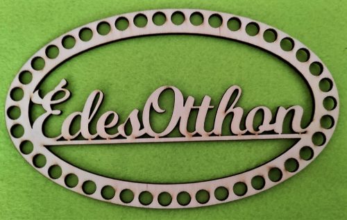   20x12cm Placa ovala crosetabila din lemn natural cu inscriptia „sweet home” ajurata, gaura 8 mm, 1 buc., grosime 3 mm