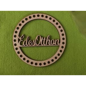     16,5cm Baza circulara crosetabila din lemn natural cu inscriptia Sweet Home ajurata, gaura de 7 mm, grosime 1 buc. 3 mm