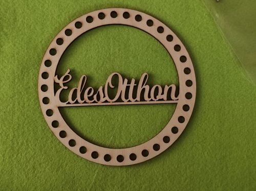   16,5cm Baza circulara crosetabila din lemn natural cu inscriptia Sweet Home ajurata, gaura de 7 mm, grosime 1 buc. 3 mm