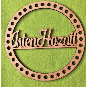    16,5cm Baza circulara crosetabila din lemn natural cu inscriptia „Dumnezeu s-a nascut” ajurat, cu gaura de 7 mm, grosime 1 buc. 3 mm