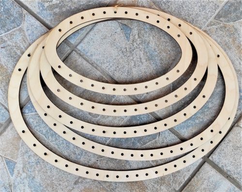 Set de baze ovale din lemn natural cu gaura de 4 mm, lemn crosetabil, 1 set, 40x36-36x33-33x29-29x25-25x21 cm, grosime 3 mm