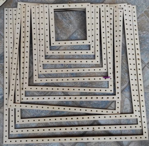 Set de baze ovale crosetabile din lemn natural cu gaura de 4 mm, 1 set, 42x36-36x33-33x29-29x25-25x21 cm, grosime 3 mm