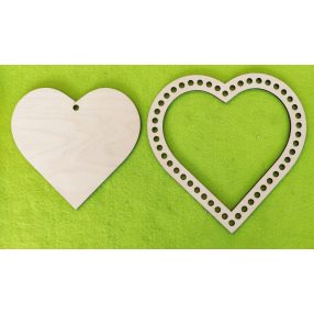   Inima crosetabila din lemn natural cu gaura + inima cu gaura de 7mm 1 buc 21x20cm + inimă 15x16 grosime 3mm 