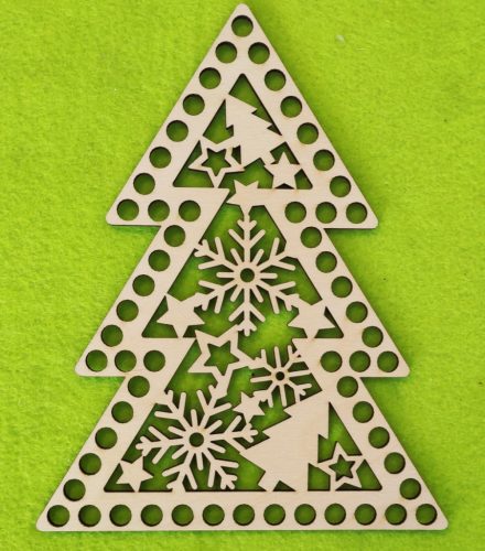  19x15cm Fulg de zapada mic din lemn natural, crosetabil, din lemn de pin, ajurat, cu gaura de 7,5 mm, 1 buc., grosime 3 mm