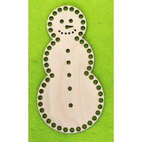   12x23cm Baza din lemn natural crosetabil in forma de Om de zăpadă mare , cu ochi si  gura. Cu gaura de 8mm, 1 bucata, grosime 3mm