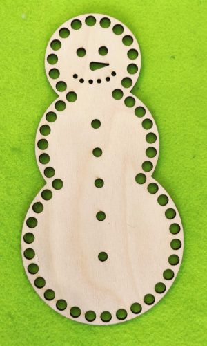 12x23cm Baza din lemn natural crosetabil in forma de Om de zăpadă mare , cu ochi si  gura. Cu gaura de 8mm, 1 bucata, grosime 3mm