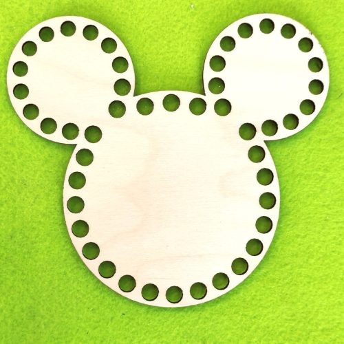 14x13cm Baza din lemn natural crosetabil Cap de doarece mic. Cu gaura de 8mm, 1 bucata, grosime 3mm