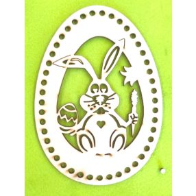   15x21cm Iepuras ou crosetabil din lemn natural cu morcov si ou brodat, gaura de 6 mm, grosime 1 buc. 3 mm