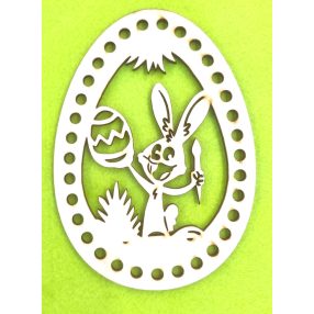    11x15c Ou croșetabil din lemn natural, brodat, pictat cu ouă, iepuraș. Cu gaura de 6mm, 1 bucata, grosime 3mm