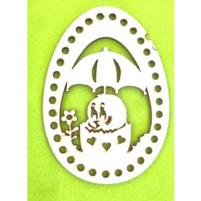    11x15cm Baza din lemn natural crosetabil in forma de puisor cu umbrela. Cu gaura de 6mm, 1 bucata