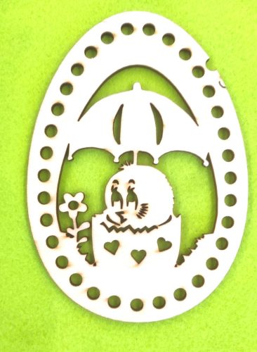  11x15cm Baza din lemn natural crosetabil in forma de puisor cu umbrela. Cu gaura de 6mm, 1 bucata