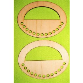   T007  10x13 Baza din lemn natural ovala in forma de toarta de geanta cu maner semicircular 1 pereche cu gaura de 6mm, grosime 3 mm