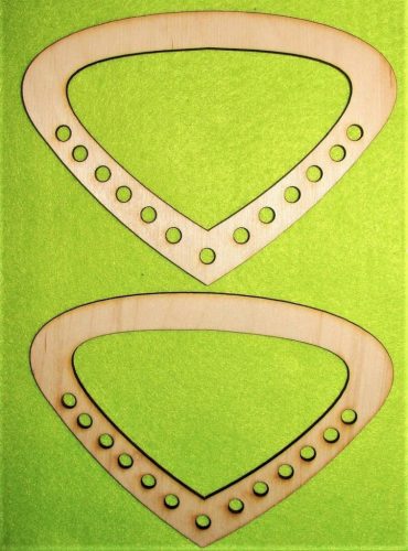 15x11 cm Maner de geanta din lemn natural, triunghi rotunjit, cu gaura de 6 mm, 1 pereche, grosime 3 mm